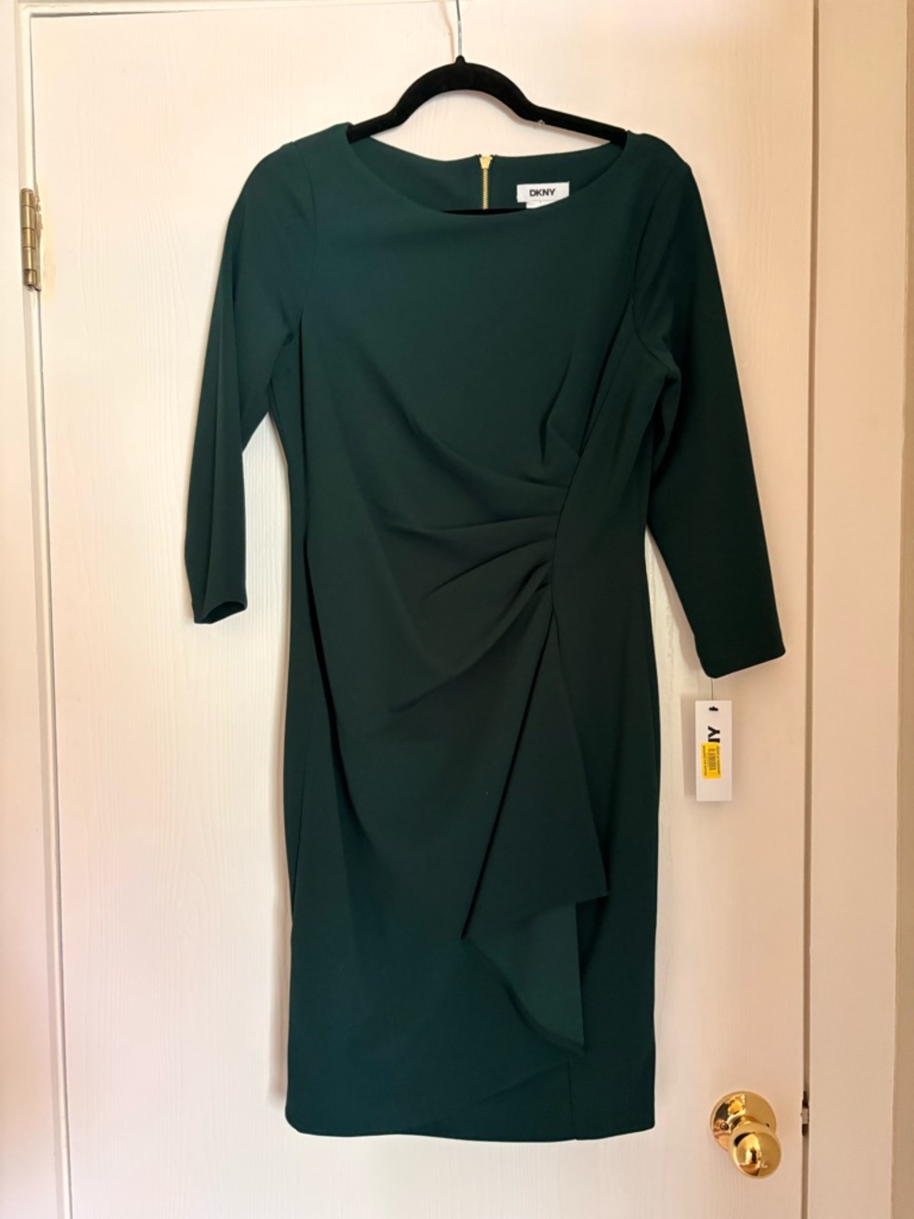 DKNY Forest Green Midi Sheath Dress with Side Drape
